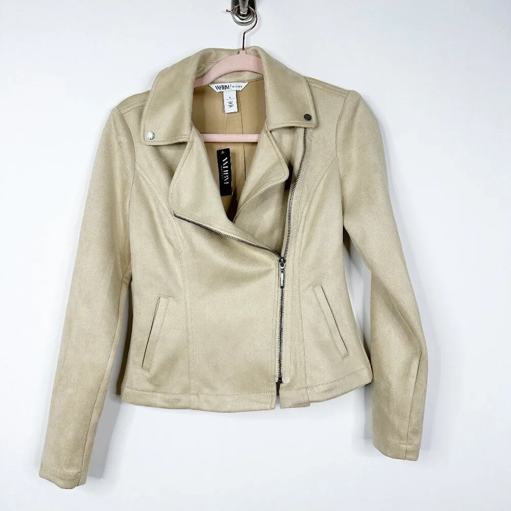 NWT White House Black Market Faux Suede Moto Jacket Irish Cream 0 #WHBM60